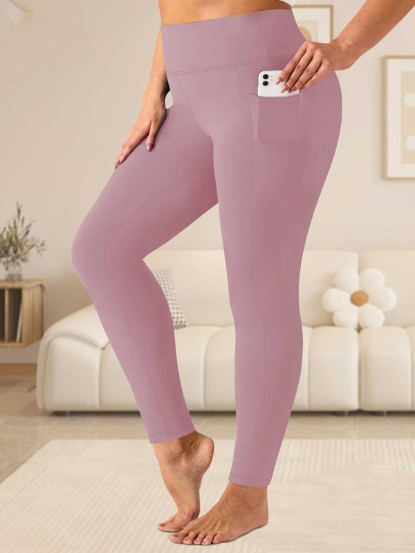  Solid High Waist Pocket Leggings, Casual Comfy Breathable Skinny Pants for Daily Wear, Women's Bottoms for All Seasons