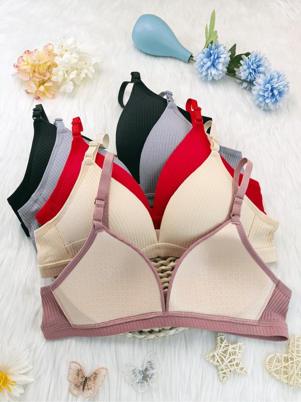 Women's Solid Color Wireless Bra, Breathable Comfortable Textured Bra, Lingerie for Women, Softness Lightweight Lingerie for All Seasons, Women's Clothing