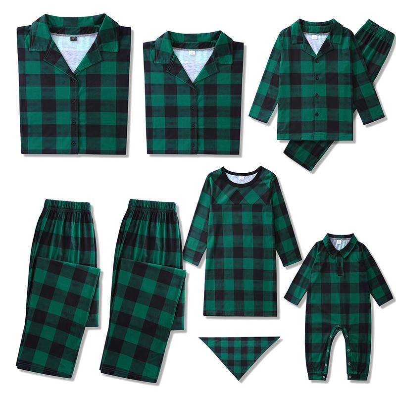 Family Christmas Pajamas Matching Sets, Long Sleeve Plaid Shirt with Elastic Waist Pants