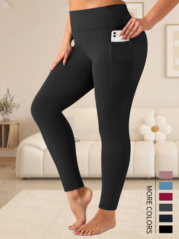  Solid High Waist Pocket Leggings, Casual Comfy Breathable Skinny Pants for Daily Wear, Women's Bottoms for All Seasons