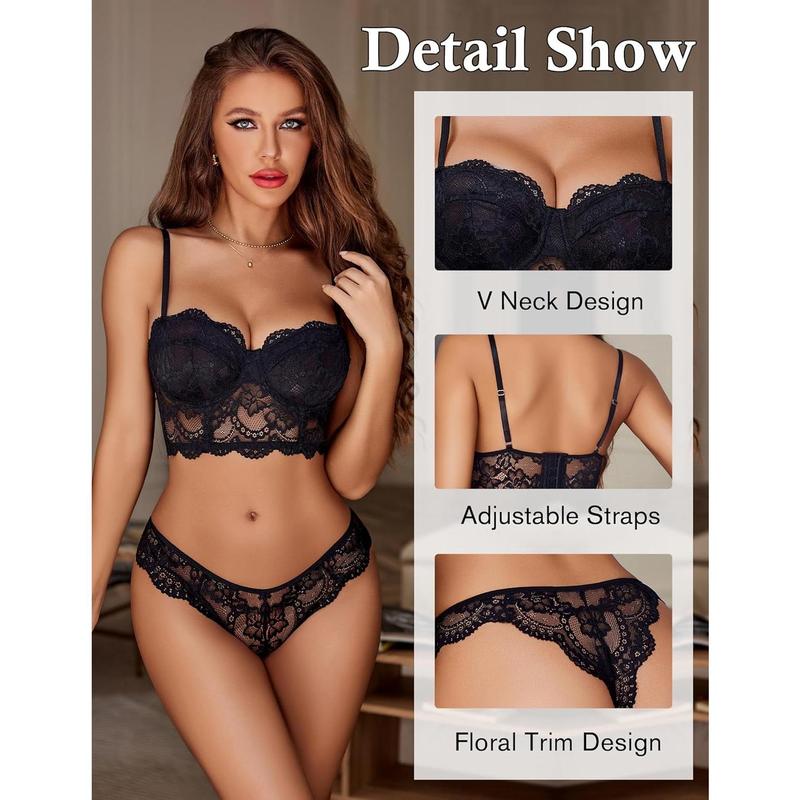 Lace bra or women's two-piece bra and panty set S-XXL