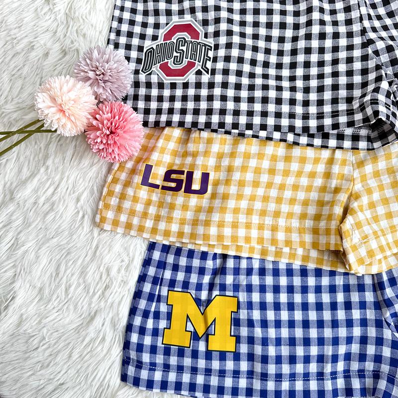 Personalized NCAA College Football Gingham Shorts, Women Gingham Shorts, Gift for Bed Party