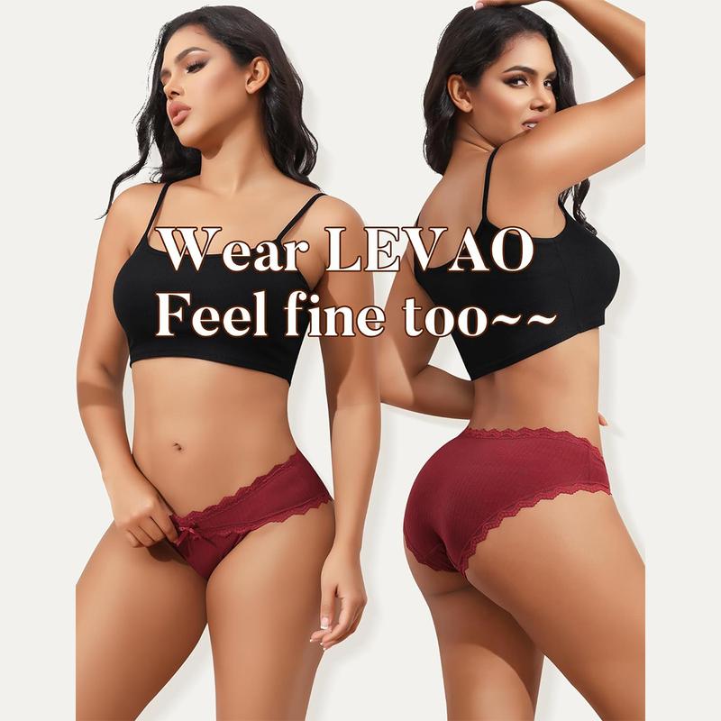 LEVAO Cotton Underwear for Women Cheeky Bikini Panties Ladies Fashion Lace Stretch Hipster Ladies Briefs 6 Pack