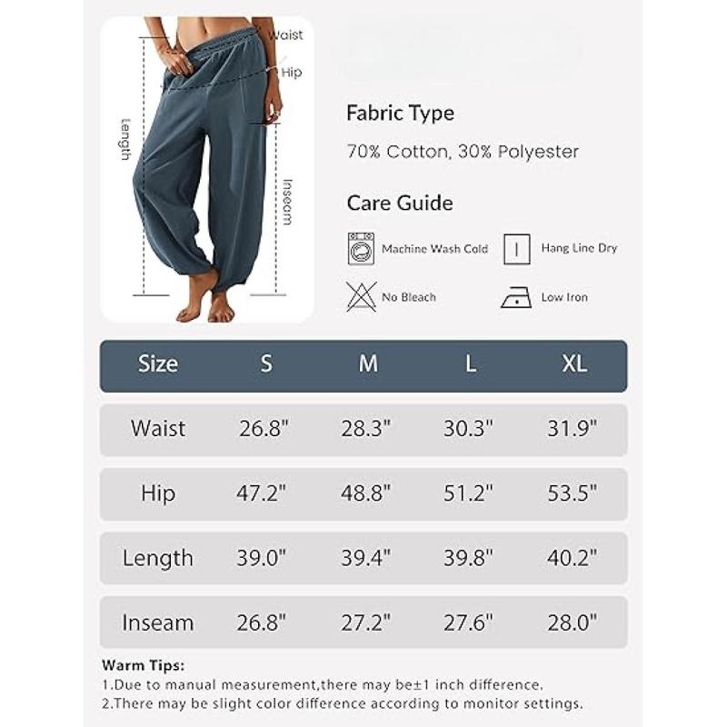 Tanming Womens Cotton Wide Leg Pants Elastic Waisted Baggy Loose Beach Palazzo Harem Pants with Pockets