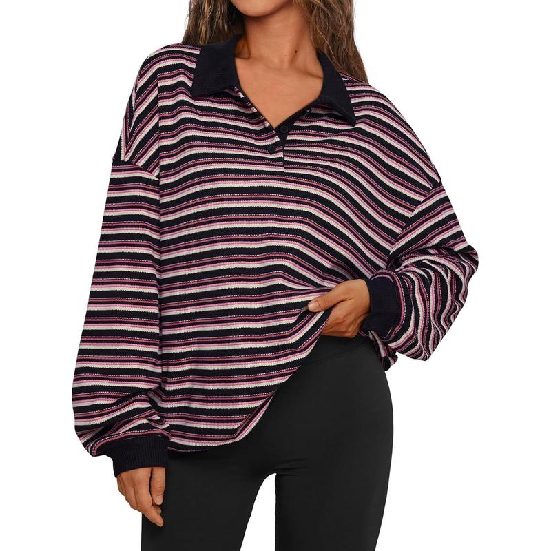 Women's Oversized Striped Polo Sweatshirt