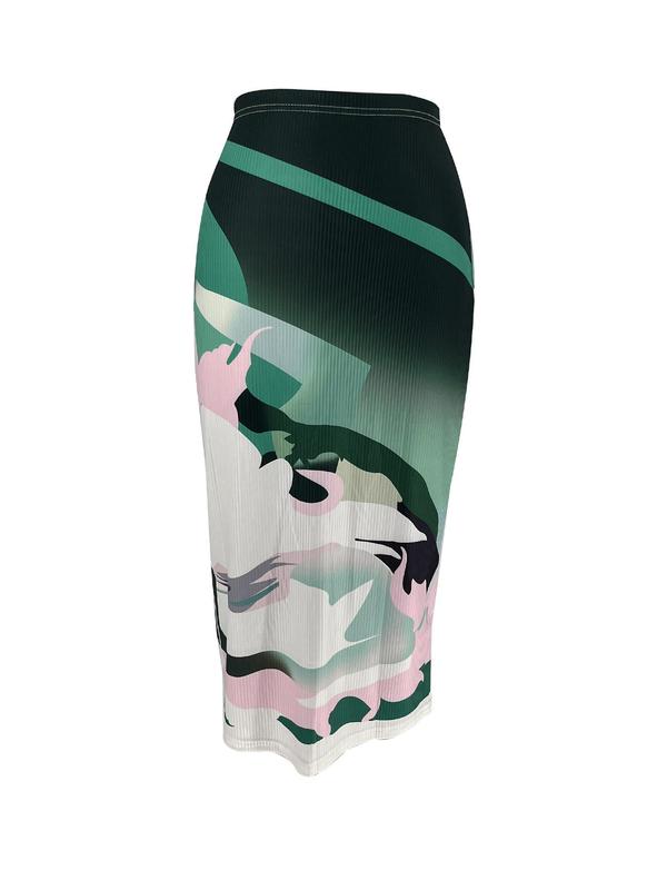 Women's All Over Print High Waist Bodycon Skirt, Casual Elastic Waist Midi Skirt For Daily Wear Beach Holiday Vacation, Ladies Bottoms For All Seasons