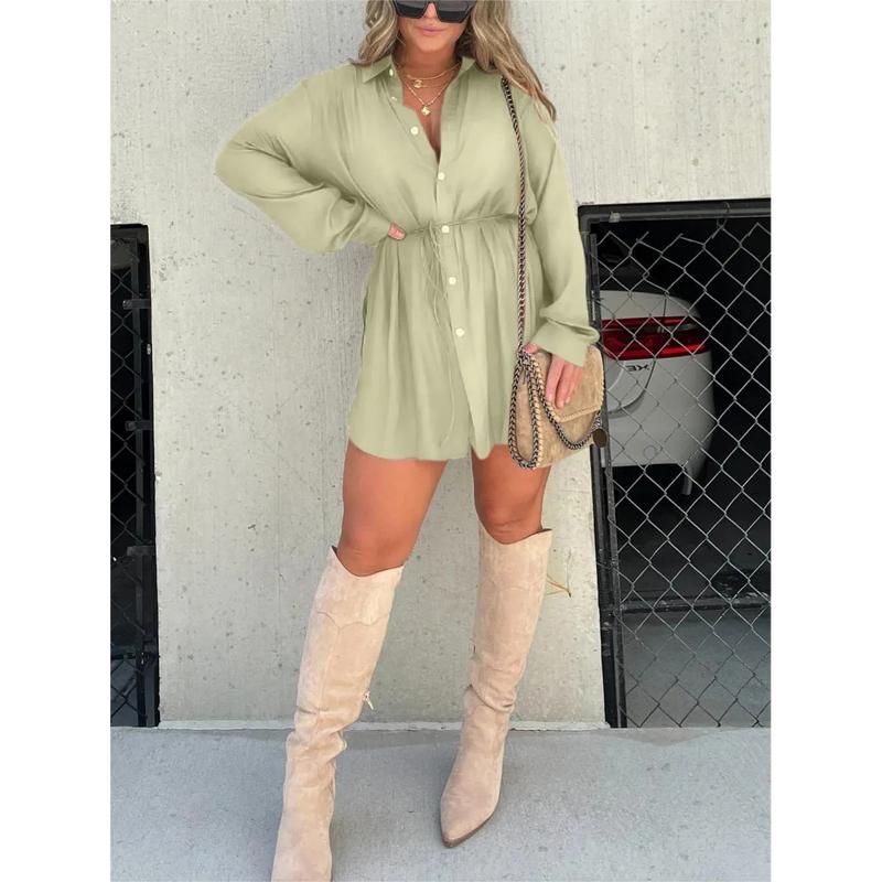 Women's Long Sleeve Jumpsuit With Button Fashion Shirt Dress