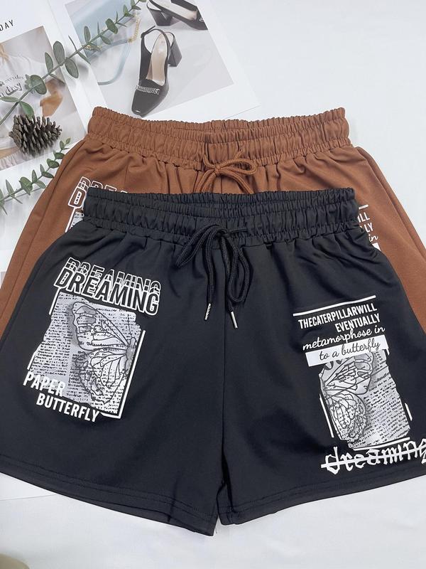 Women's Letter Print Drawstring Waist Shorts, Casual Comfy Shorts for Summer, Fashion Women's Bottoms for Daily Wear