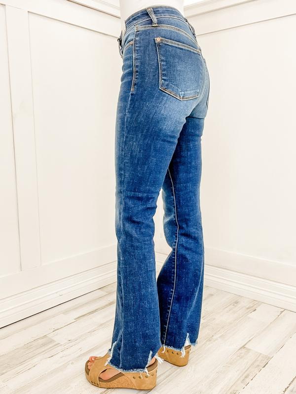 Judy Blue HAVEN Mid Rise Non-Distressed Raw Hem Bootcut Jeans