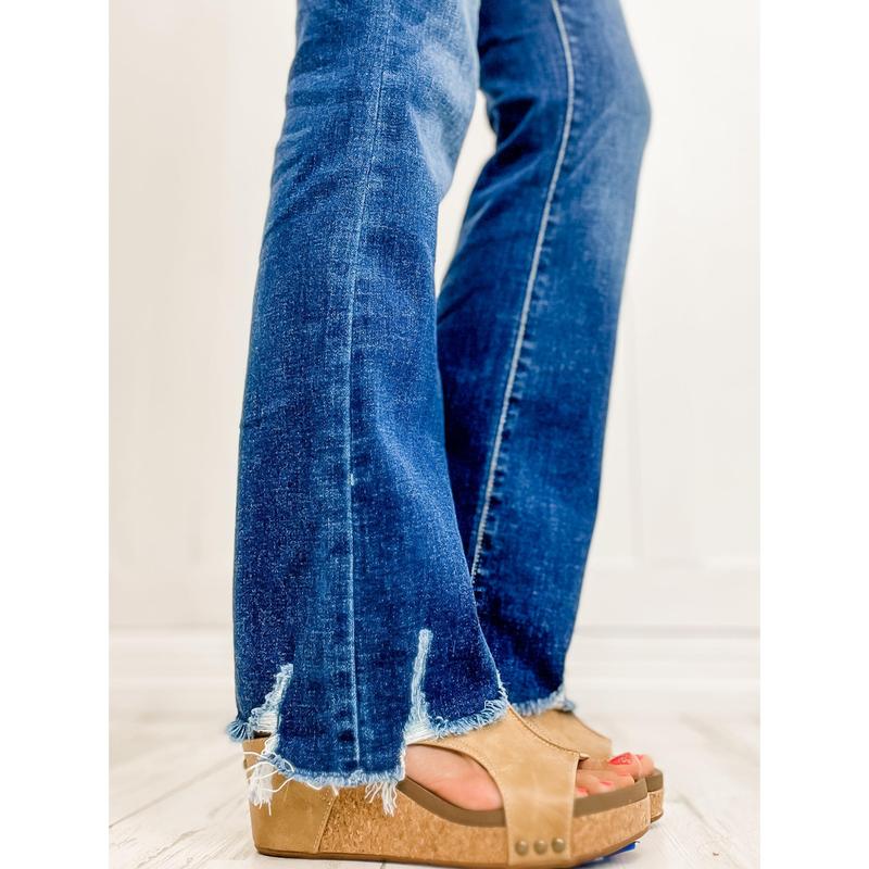 Judy Blue HAVEN Mid Rise Non-Distressed Raw Hem Bootcut Jeans