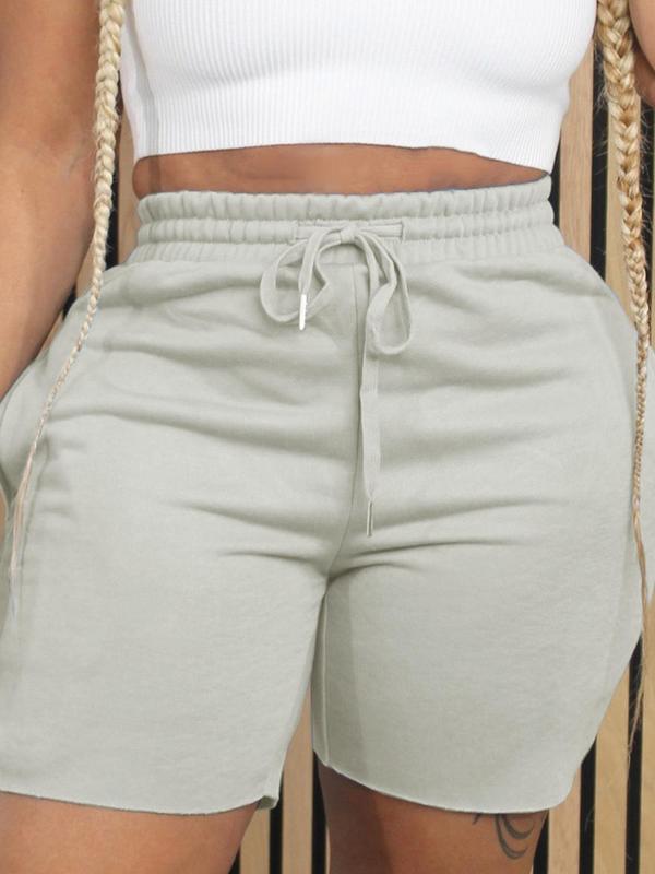 Women's Plain Drawstring Waist Track Shorts, Casual Pocket Shorts for Summer, Women's Bottoms for Daily Wear