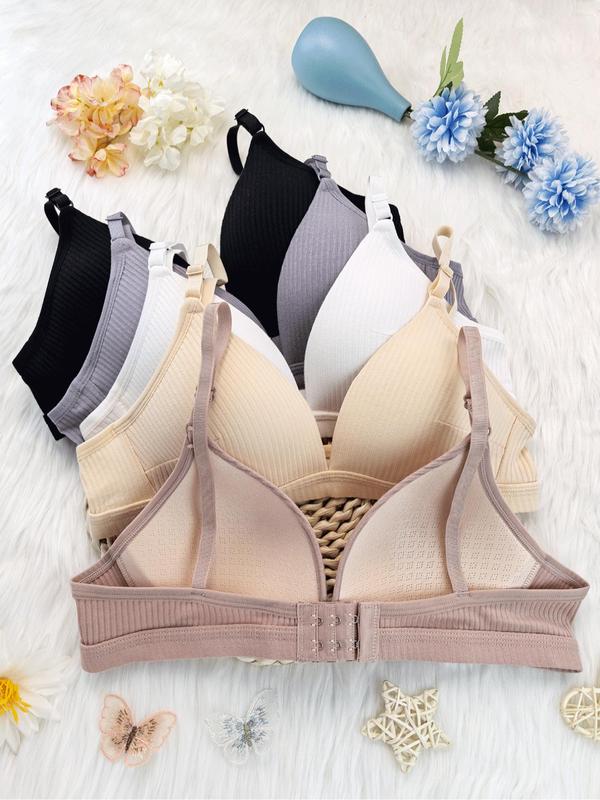 Women's Solid Color Wireless Bra, Breathable Comfortable Textured Bra, Lingerie for Women, Softness Lightweight Lingerie for All Seasons, Women's Clothing