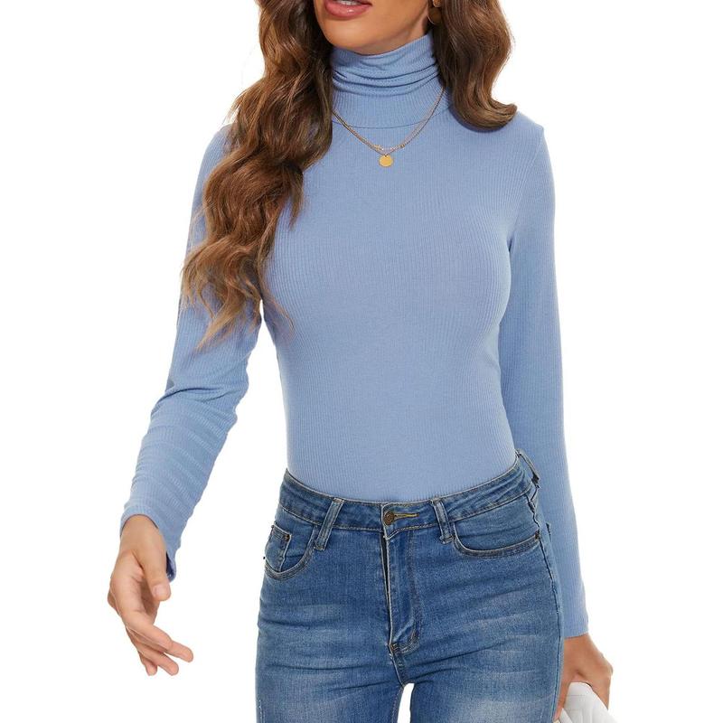 Women Mock Turtleneck Long Sleeve Shirt Pullover High Neck Undershirt Ribbed Thermal Shirts