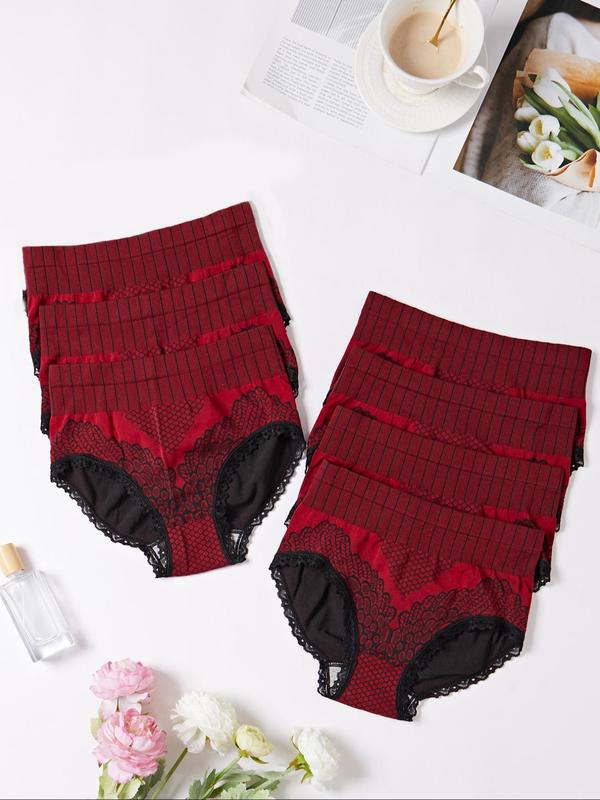 Women's Contrast Lace High Waist Panty, Fall Wear, Fallfreshness Soft Comfy Breathable Knicker for Daily Wear, Underwear for All Seasons  Granny Pants